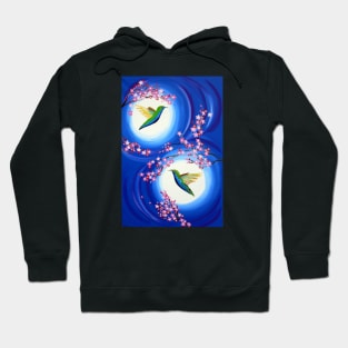 Blue, white, flowers and hummingbirds Hoodie